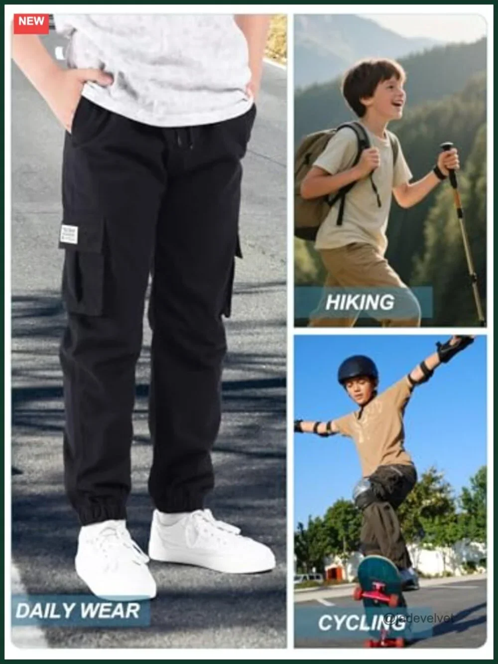 Boys Cargo Joggers Drawstring Jogging Pants Elastic Waist Trousers